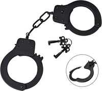 Black metal handcuffs with two police cuff keys costume prop